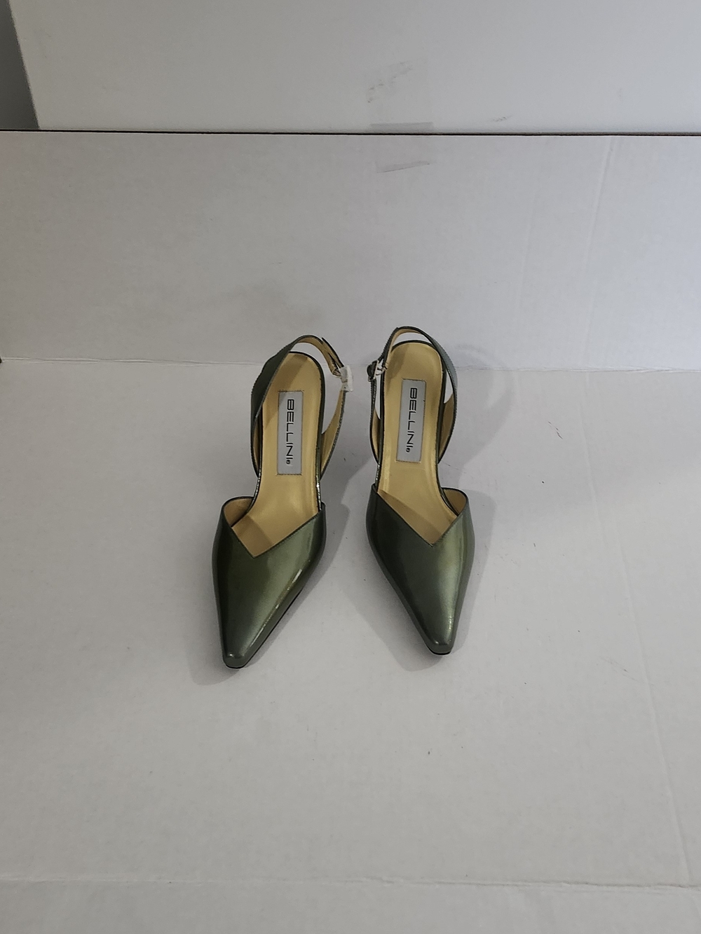 Bellini Metallic Olive Green Pointed Slingback Pumps